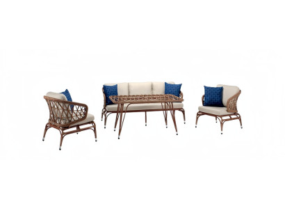 Gartenmöbel Robuste Garten Rattan Garnitur Couchtisch 2x Sessel Sofa 3 Sitzer