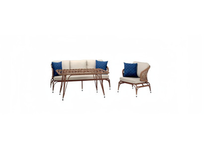Gartenmöbel Braun Robuste Garten Rattan Garnitur Couchtisch Sessel Sofa 3 Sitzer