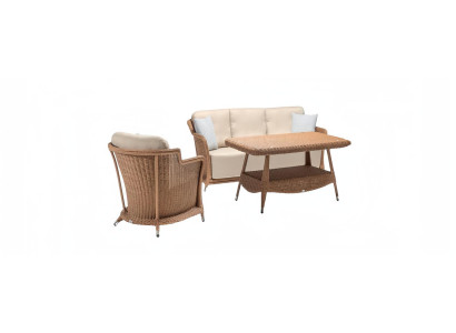 Gartenmöbel Sessel Robuste Garten Rattan Garnitur Braun Couchtisch Sofa 3 Sitzer