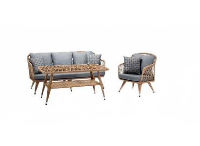 Gartenmöbel Grau Sofagarnitur Sessel Veranda Sitzgruppen Couchtisch Sofa 3tlg