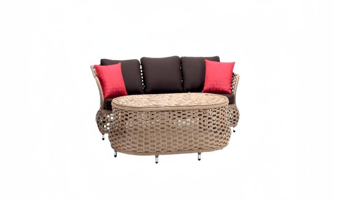 Gartenmöbel Sofa 3 Sitzer Braun Couchtisch Sofas Dreisitzer Rattan Luxus Modern