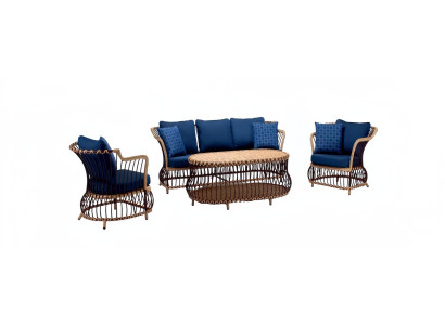 Gartenmöbel Sofa 3 Sitzer Couchtisch Blau Sessel Dreisitzer Rattan Luxus Modern