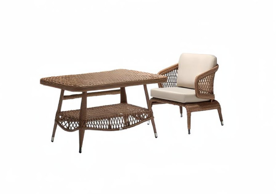 Gartenmöbel  Sessel Braun Couchtisch luxuriöse Design Moderne 2tlg Möbel