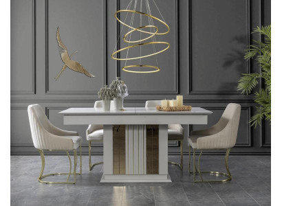 Esszimmer Set Hochwertig Garnitur Tisch 4x Stühle Design Modern Möbel Weiß
