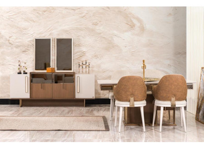 Esszimmer Set Garnitur Tisch 4x Stühle Design Sideboard Modern Möbel Braun
