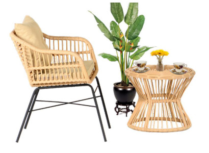 2tlg. Set Garten Möbel Terrasse Sessel Couchtisch Rattan Hochwertiges Modern Lux