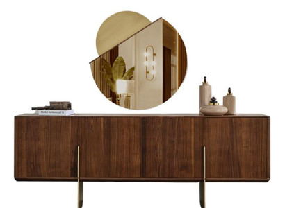 Zeitlos Kommode mit Spiegel Braun Modern Sideboard Esszimmermöbel Anrichte
