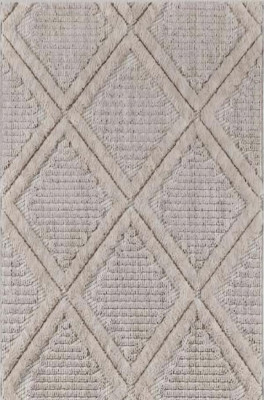 Teppich Rauten Design Kurzflor Wohnzimmer Schlafzimmer Natur Creme Farbe