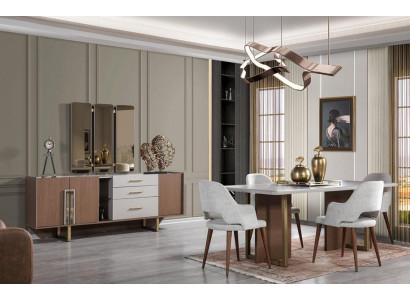Esszimmer Set Garnitur Tisch 4x Stühle Design Modern Konsolentisch Esstisch Grau