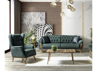 Wohnzimmer Set Hochwertig Sitzgruppe Sofa 3 Sitzer luxuriöse Sessel Polster Grün