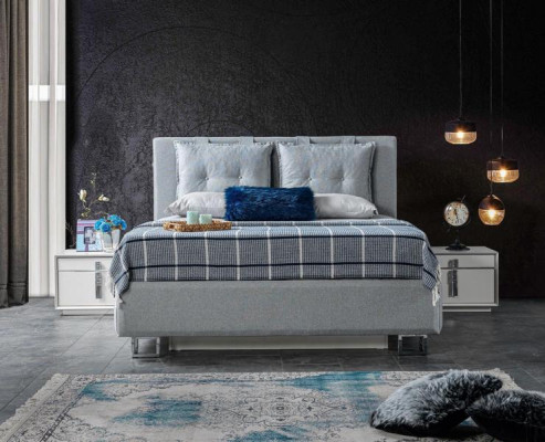 Schlafzimmer Set Einrichtung Bett mit Nachttischen Komplette Garnitur Grau 3tlg