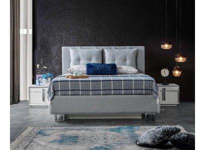 Schlafzimmer Set Einrichtung Bett mit Nachttischen Komplette Garnitur Grau 3tlg