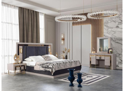 Schlafzimmer Set Designer Hochwertig Bett 2x Nachttische Schminktisch Hochwertig
