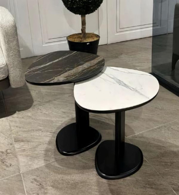 Beistelltische Set Weiß Schwarz Design Qualität Stabilität Elegante Tische 2tlg