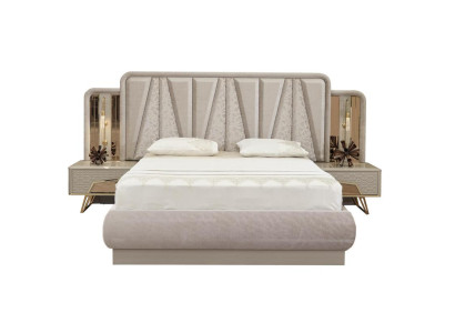 Schlafzimmer Möbel Polsterbett Set Bett 2x Nachttische Gäste Zimmer 3tlg