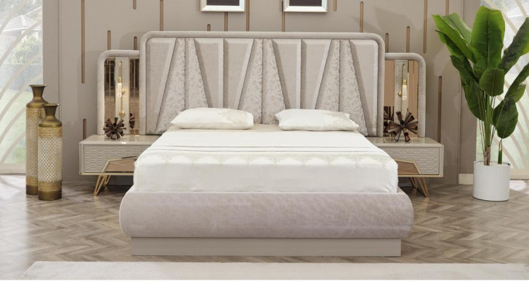 Schlafzimmer Möbel Polsterbett Set Bett 2x Nachttische Gäste Zimmer 3tlg