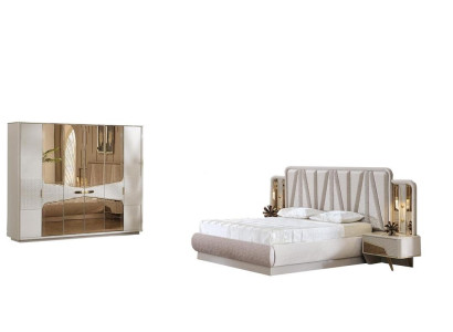 Schlafzimmermöbel Bett Kleiderschrank Einrichtung Set Stilvolle Möbel Nachttisch