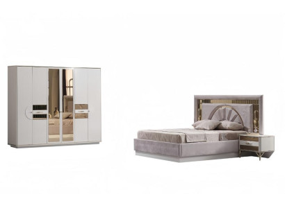 Schlafzimmer Komplett Set 4 tlg. Garnitur Bett 2x Nachttische Kleiderschrank