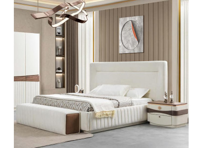 Bett Sitzbank 2x Nachttische Weiß Schlafzimmer Komplett Modern Design