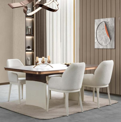 Esszimmer Set Weiß Esstisch 4x Polsterstühle Esszimmermöbel Luxusmöbel 5tlg