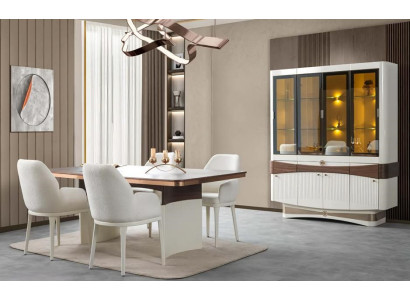 Essgruppe Esstisch 4x Stühle Vitrine Mit Beleuchtung Weiß Esszimmermöbel 6tlg