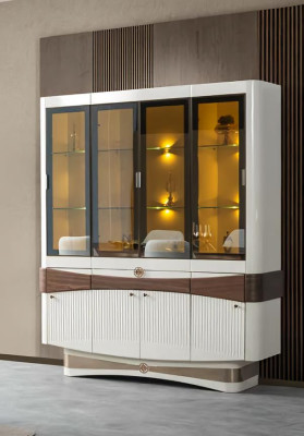 Essgruppe Esstisch 4x Stühle Vitrine Mit Beleuchtung Weiß Esszimmermöbel 6tlg