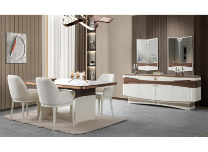 Esszimmer Komplett Esstisch 4x Polsterstühle Sideboard 2x Spiegele Weiß 8tlg
