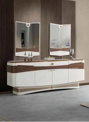 Esszimmer Komplett Esstisch 4x Polsterstühle Sideboard 2x Spiegele Weiß 8tlg
