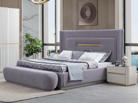 Schlafzimmer Set Kleiderschrank Bett 2x Nachttische Sitzbank Violett Komplett
