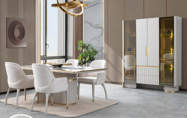 Esstisch 4x Stühle Vitrine Mit Beleuchtung Edelstahl Esszimmer Komplett 6tlg