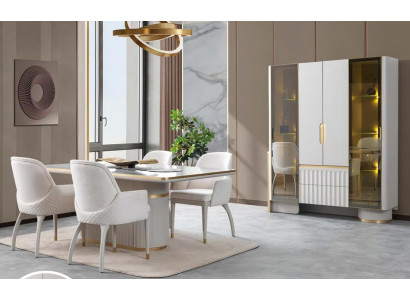 Esstisch 4x Stühle Vitrine Mit Beleuchtung Edelstahl Esszimmer Komplett 6tlg