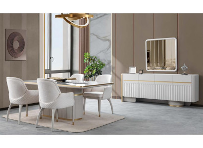 Esszimmer Set Esstisch 4x Stühle Sideboard mit Spiegel Holz Essgruppe Garnitur
