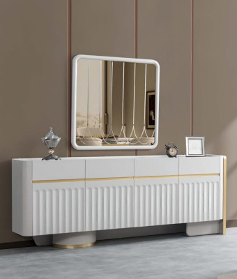 Esszimmer Set Esstisch 4x Stühle Sideboard mit Spiegel Holz Essgruppe Garnitur