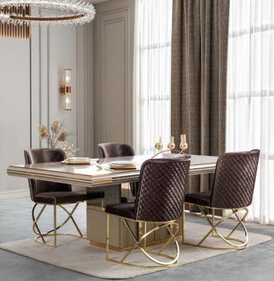 Esszimmer Komplett  Sideboard mit Spiegel Esstisch 4x Stühle Luxus Gold