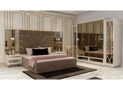 Bett 2x Nachttische Kleiderschrank Verspiegelt Luxus Schlafzimmer Möbel 4tlg
