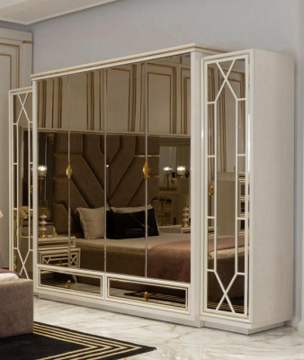 Bett 2x Nachttische Kleiderschrank Verspiegelt Luxus Schlafzimmer Möbel 4tlg
