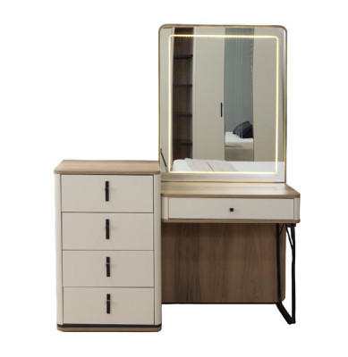 Schlafzimmer Komplett Kommode mit Spiegel Bett Nachttische Bank Beige 5tlg