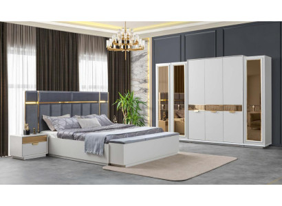 Bett Nachttische Kleiderschrank Verspiegelt Bank Weiß Gold Blau Edelstahl 5tlg