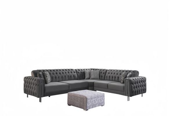 Ecksofa L-Form Eckcouch Sofa Couch Schlafsofa Chesterfield Metall Grau