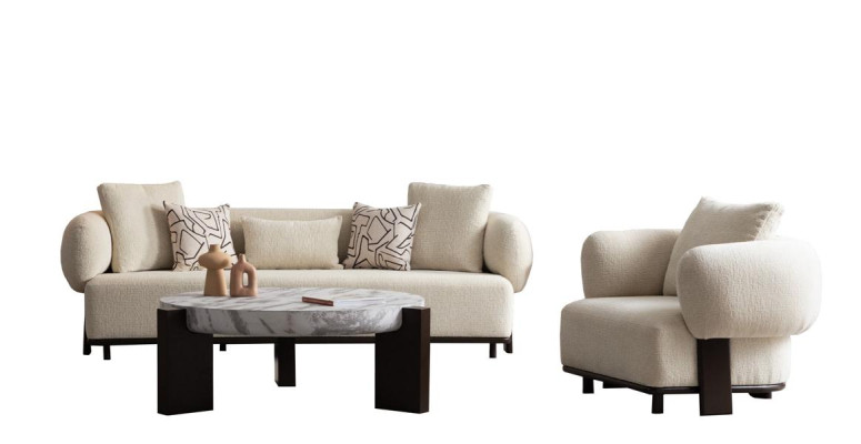 Beige Couch Sofa Sofagarnitur Relaxgarnitur Polsterset Loungemöbel 3+1 Tisch