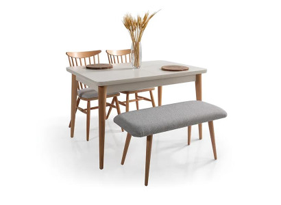 Essgruppe Esszimmer Set Esstisch Ausziehbar 2x Stühle Bank Gepolstert