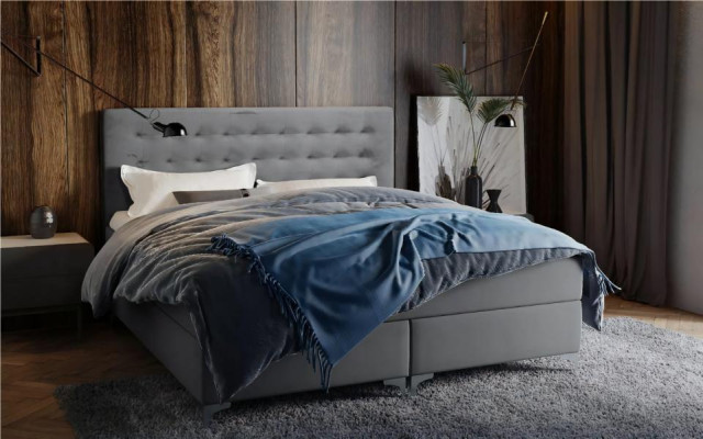 Schlafzimmer Doppelbett 180сm Matratze Grau Bett moderner Stil Holz