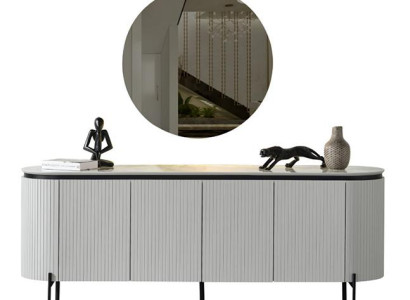 Zeitlos Sideboard Grau Kommode mit Spiegel Schublade Wohnzimmer Anrichte