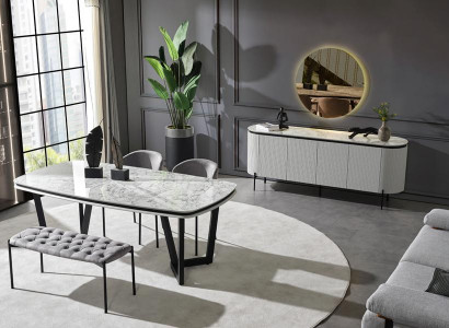 Zeitlos Esstisch mit 2x Stühle Bequem Hocker Kommode mit Spiegel Essgruppe