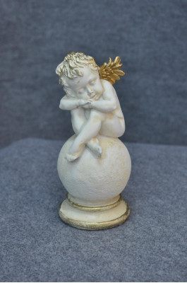 Figur Skulptur Kleiner schläfriger Engel weiß 25cm Design Accessoire PG0615