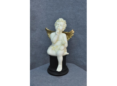 Figur Engel auf Säule 23,50cm  Skulptur Weiß Design Accessoire Dekoration PG0601