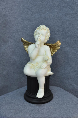 Figur Engel auf Säule 23,50cm  Skulptur Weiß Design Accessoire Dekoration PG0601
