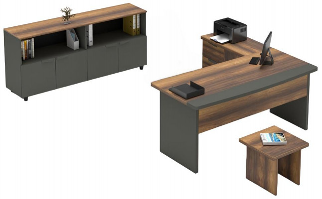 Aktenschrank Tisch Ablageschrank Bürotisch Braun Grau Arbeitszimmer