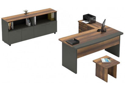 Arbeitszimmer Set Tisch Sideboard Couchtisch Stauraum Holz Grau Braun