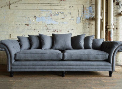 XXL Sofa 4 Sitzer Couch Chesterfield Big Polster Sitz Garnitur Stoff Textil Grau